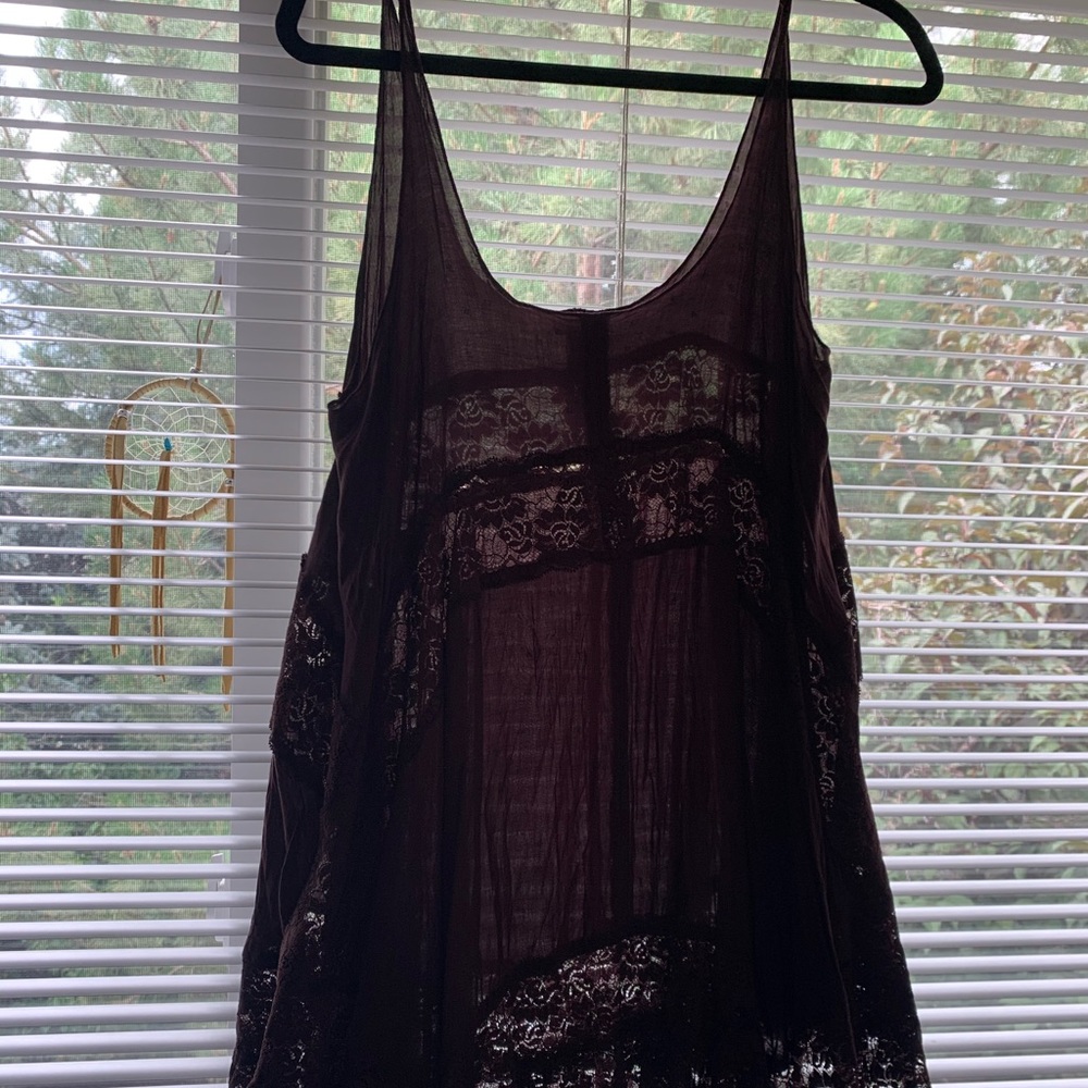 FREE PEOPLE Maroon slip dress with lace